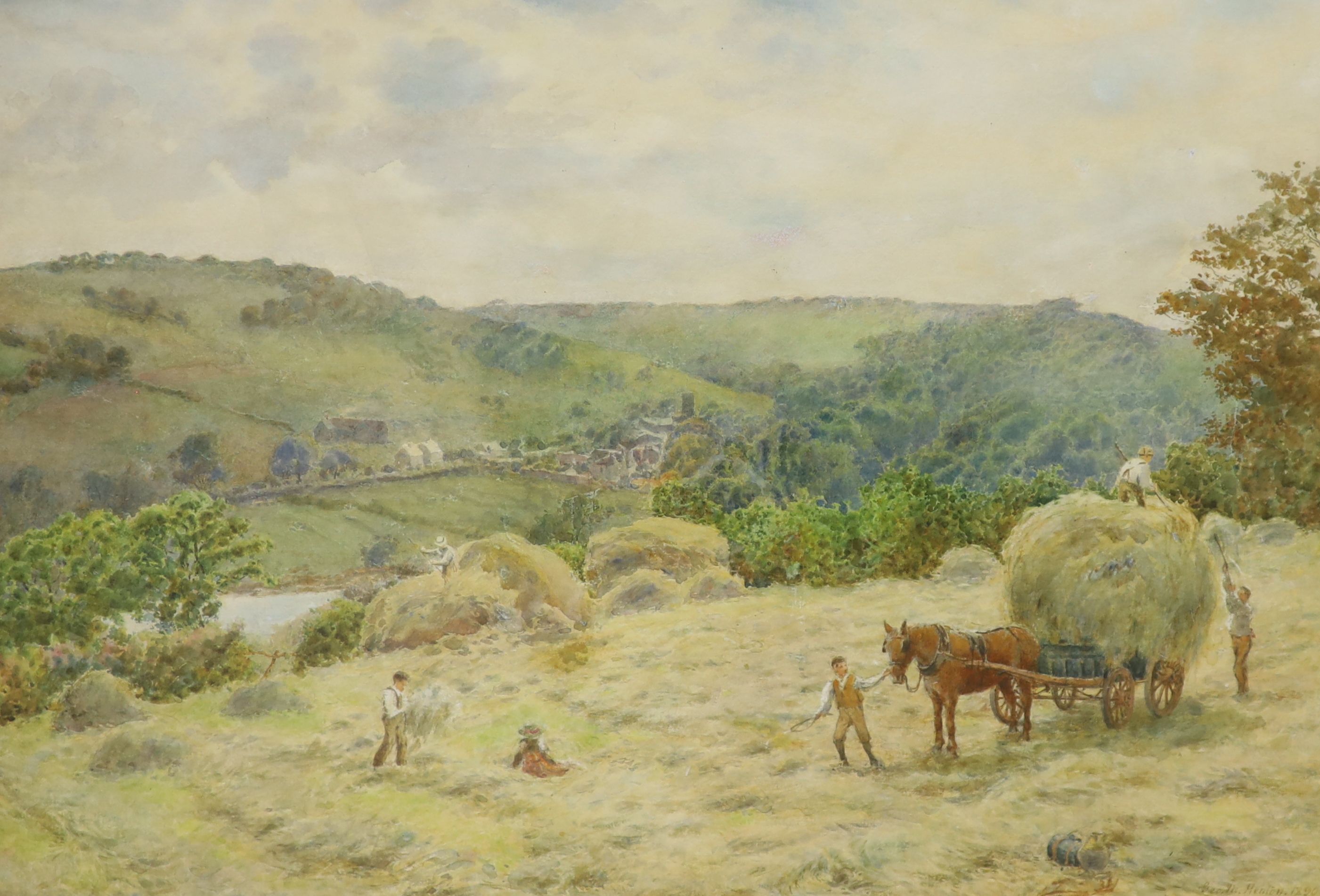 George M. Henton (1861-1924), watercolour, Village of River from Crabble Hill near Dover, signed and dated 1890, 35 x 49cm